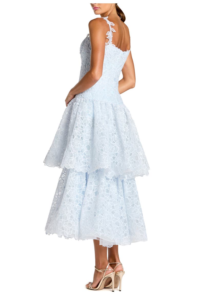 Mac Duggal Sleeveless Embroidered Lace Tiered Midi Dress, Alternate, color, Powder Blue