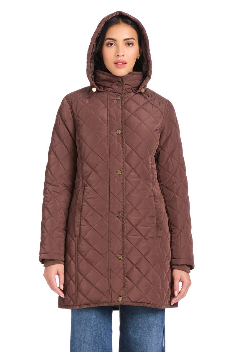 Vince Camuto Water Resistant Quilted Coat with Removable Hood, Alternate, color, French Roast