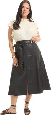 June + Vie Paneled Faux Leather Midi Skirt