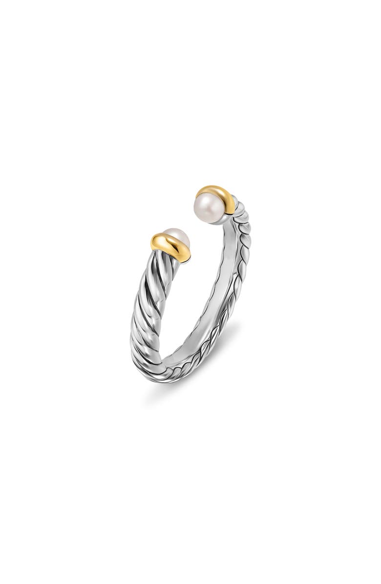 David Yurman Petite Cable Open Ring in Sterling Silver with 14K Yellow Gold, 3.4mm, Alternate, color, Pearl
