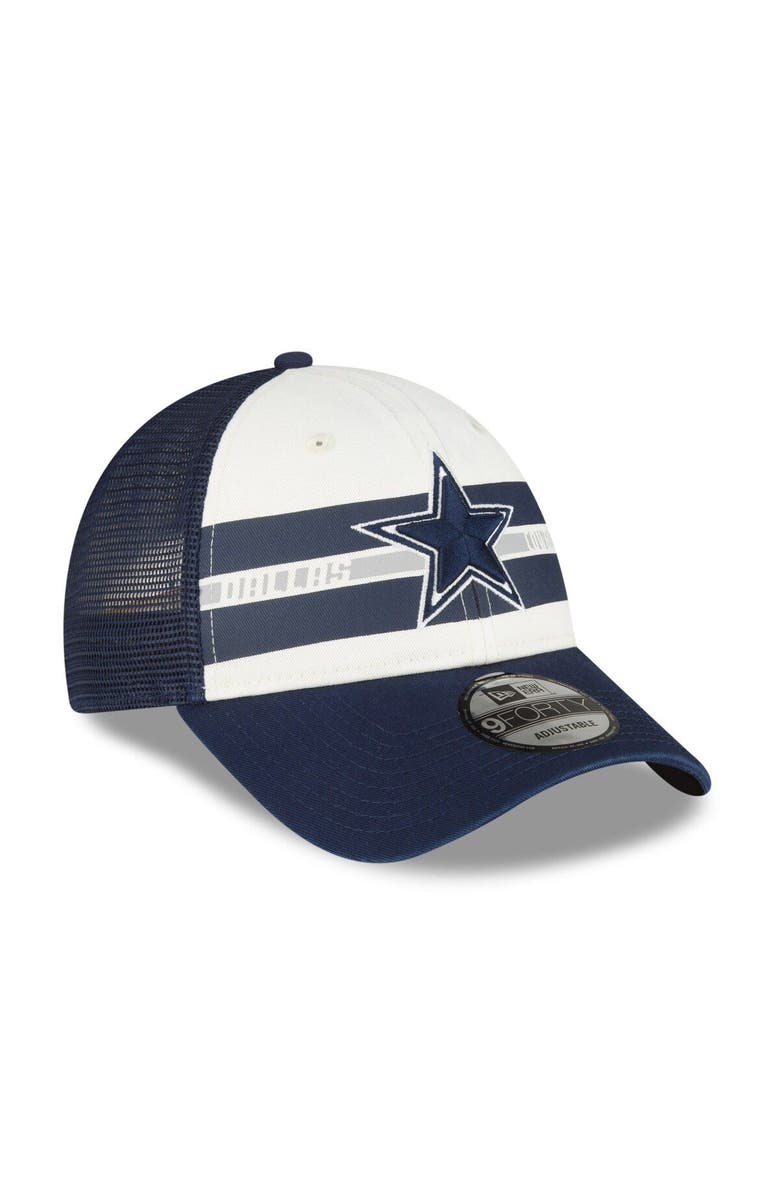 New Era Men's New Era Cream/Navy Dallas Cowboys Team Stripe Trucker 9FORTY Snapback Hat, Alternate, color, 
