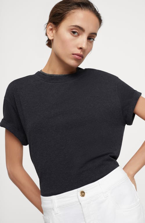 Brunello Cucinelli T-shirt With Precious Faux Layering In Anthracite