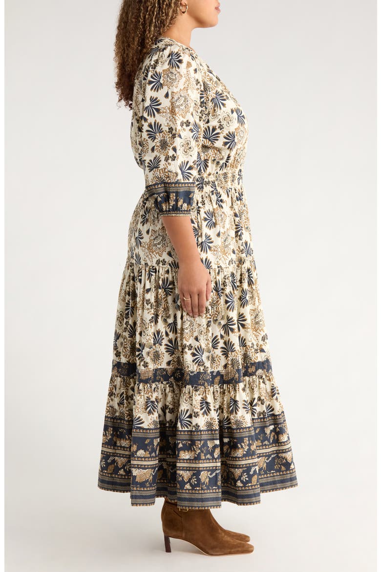 Floral Cotton Maxi Dress, Alternate, color, IVORY- NAVY MIX BORDER