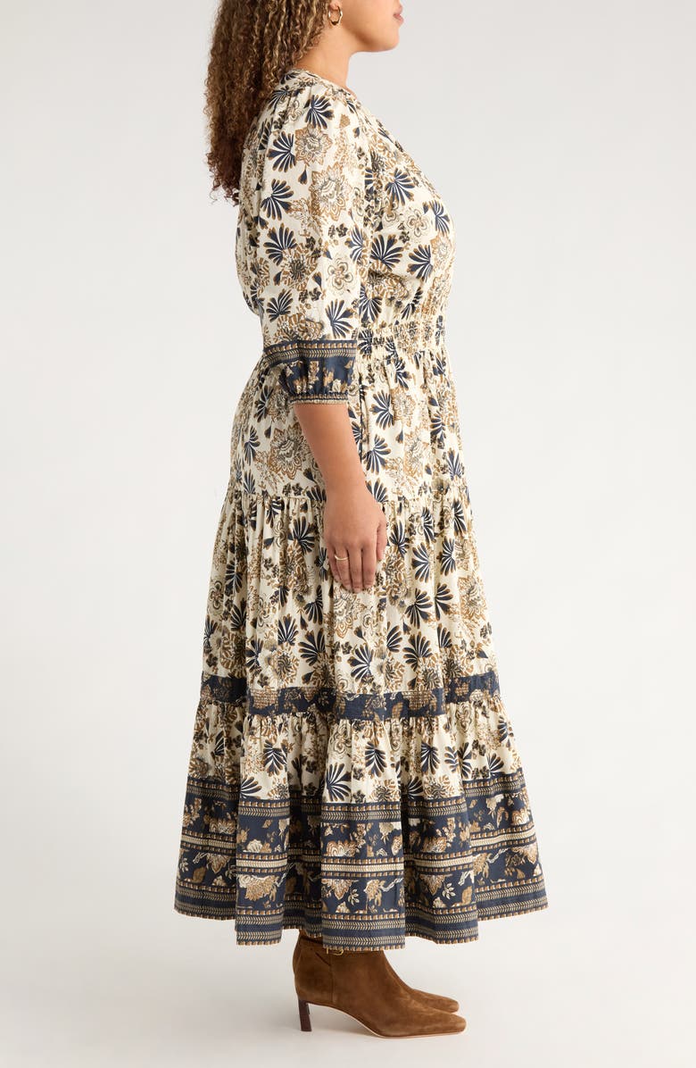 Treasure & Bond Floral Cotton Maxi Dress, Alternate, color, Ivory- Navy Mix Border