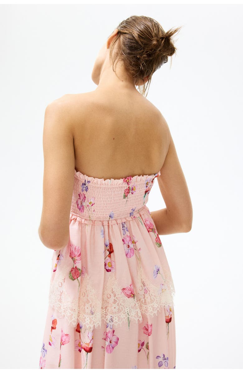 H&M Lace-trimmed Bandeau Dress, Alternate, color, Light Pink/Floral