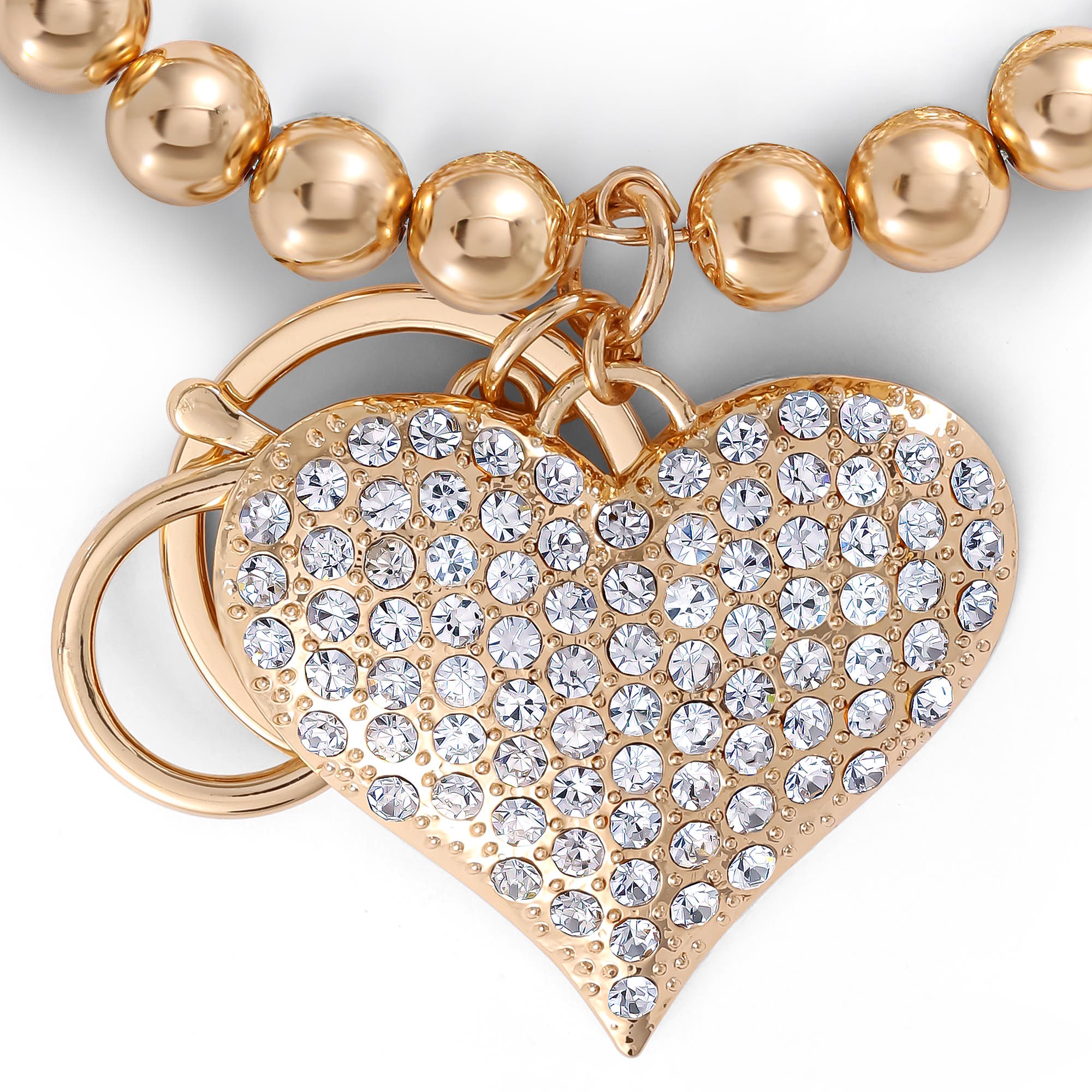 Jessica Simpson Heart Charm Stretch Keychain Bracelet in Gold-Tone, Alternate, color, Gold