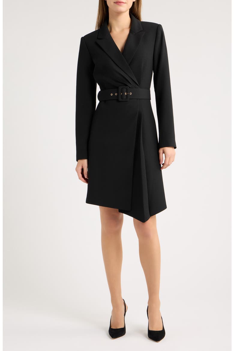 Belted Asymmetric Long Sleeve Dress, Main, color, BLACK