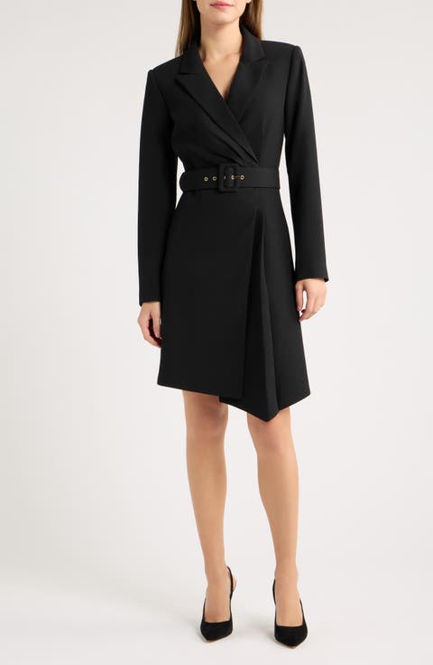 Belted Asymmetric Long Sleeve Dress