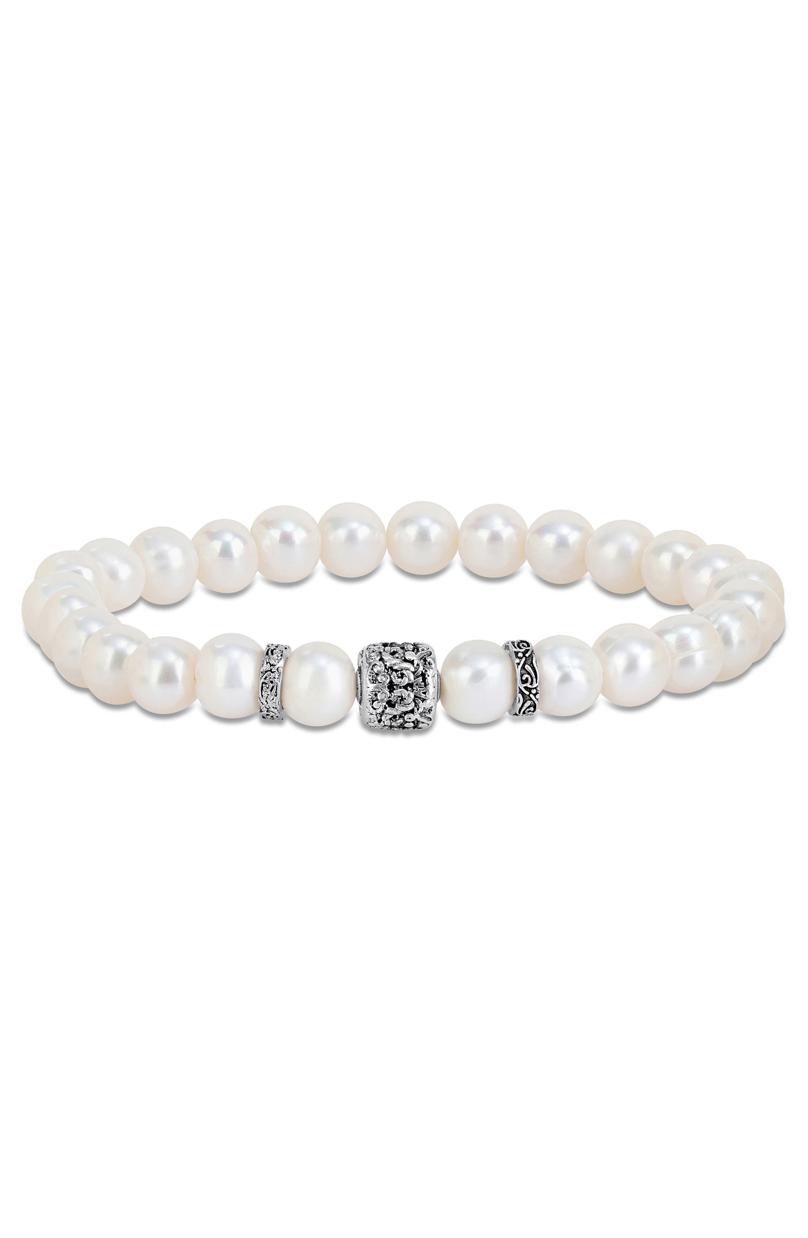 Men's Sterling Silver Cultured Pearl Bracelet