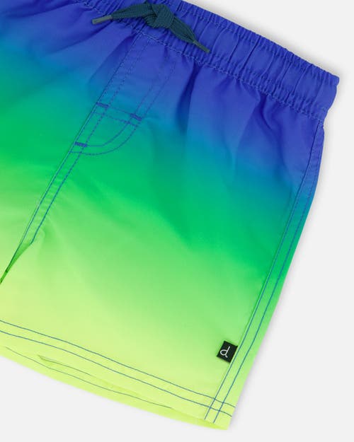 DEUX PAR DEUX DEUX PAR DEUX LITTLE BOY'S SWIM TRUNKS BLUE, GREEN, AND LIME GRADIENT