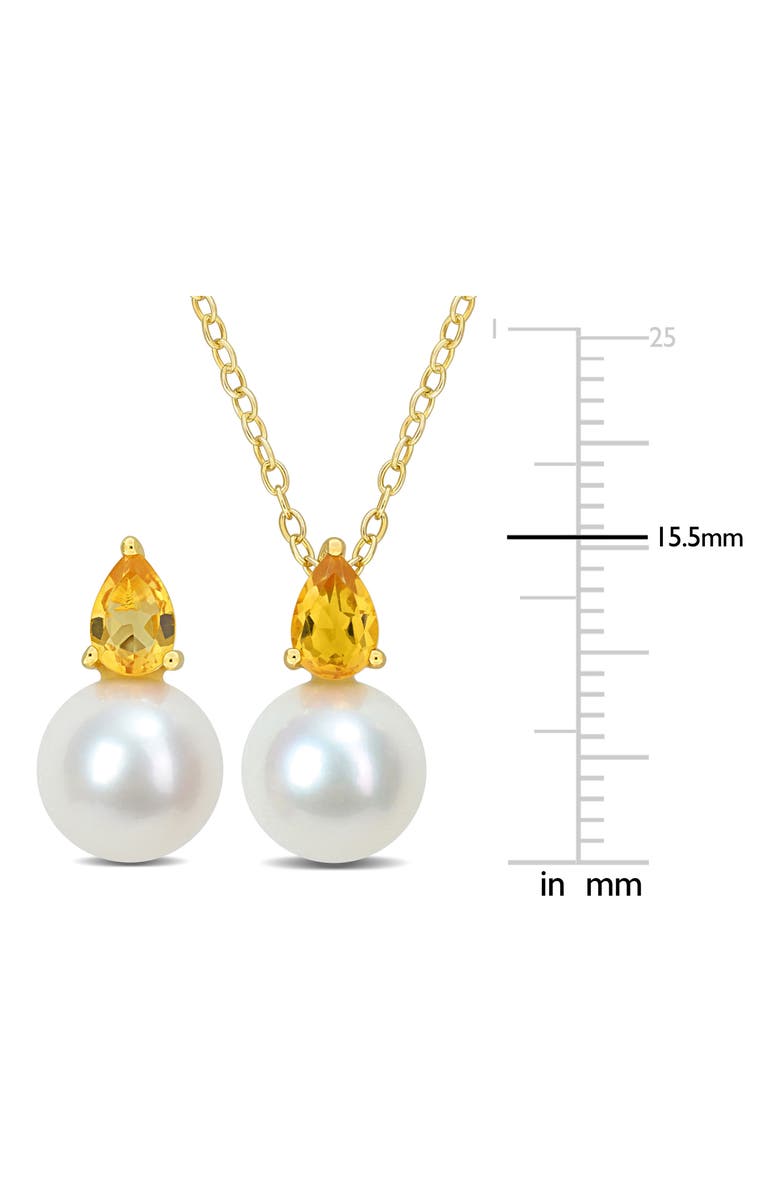 DELMAR Citrine & Freshwater Pearl Stud Earrings & Pendant Necklace Set, Alternate, color, Yellow