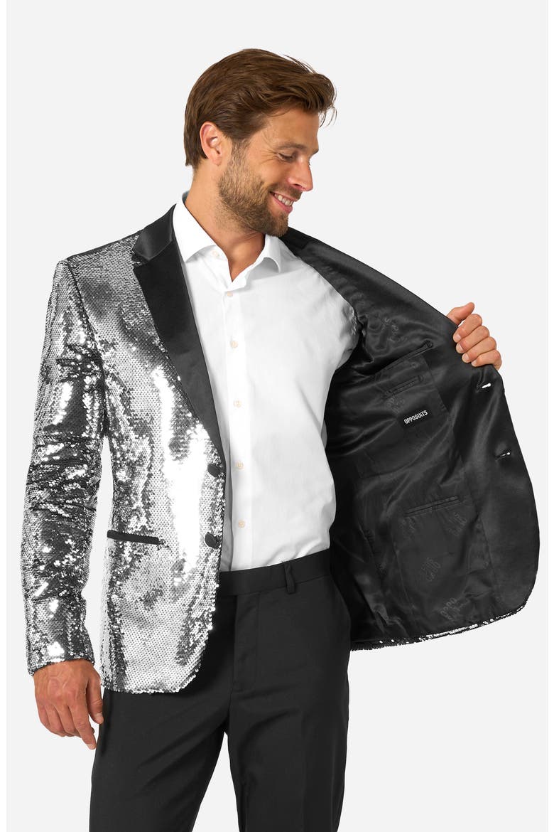 Shiny Silver Sequin Dinner Jacket, Alternate, color, SILVER