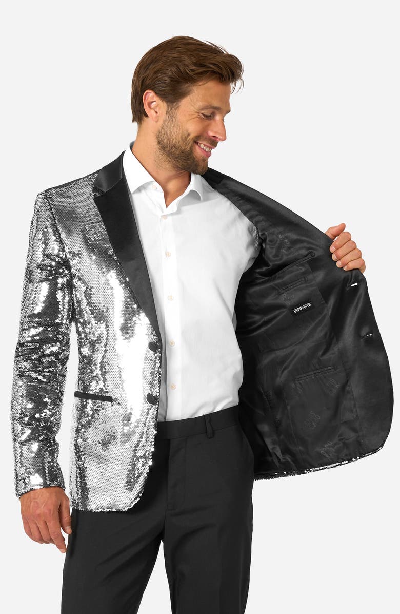 OppoSuits Shiny Silver Sequin Dinner Jacket, Alternate, color, Silver
