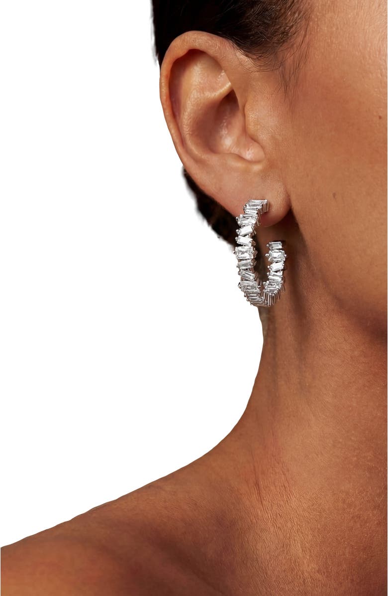 Ora Ana The Clarity Hoop Earrings, Alternate, color, Silver/White Cz