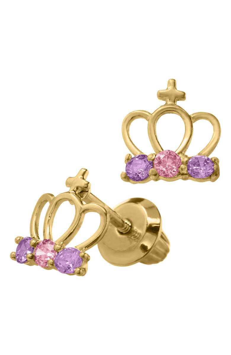 Mignonette Gold Crown Earrings, Alternate, color, Gold