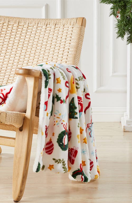 Woven & Weft Holiday Print Reversible Faux Shearling Throw Blanket In White
