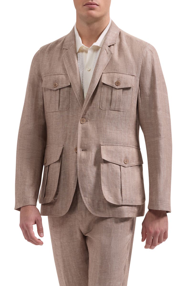 Bugatchi Linen Safari Jacket, Main, color, Tobacco