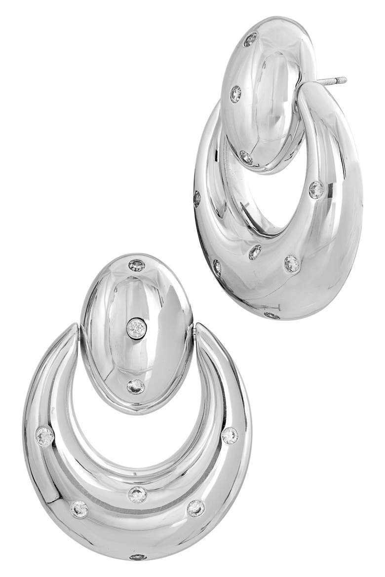 Studded Puffy Door Knocker Stud Earrings, Main, color, WHITE