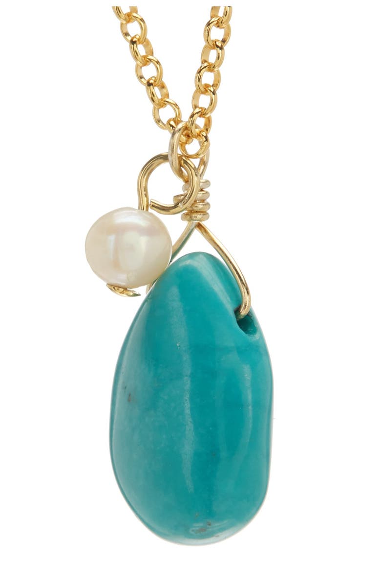 CANDELA JEWELRY 14K Gold Vermeil Turquoise & 3.5mm Freshwater Pearl Drop Necklace, Main, color, 