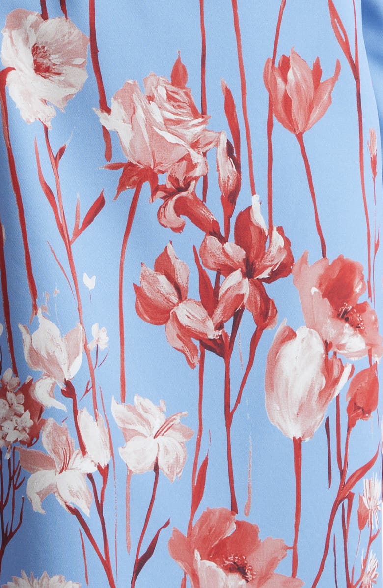 Lela Rose Floral Long Sleeve Stretch Crepe Shift Dress, Alternate, color, Cornflower Multi