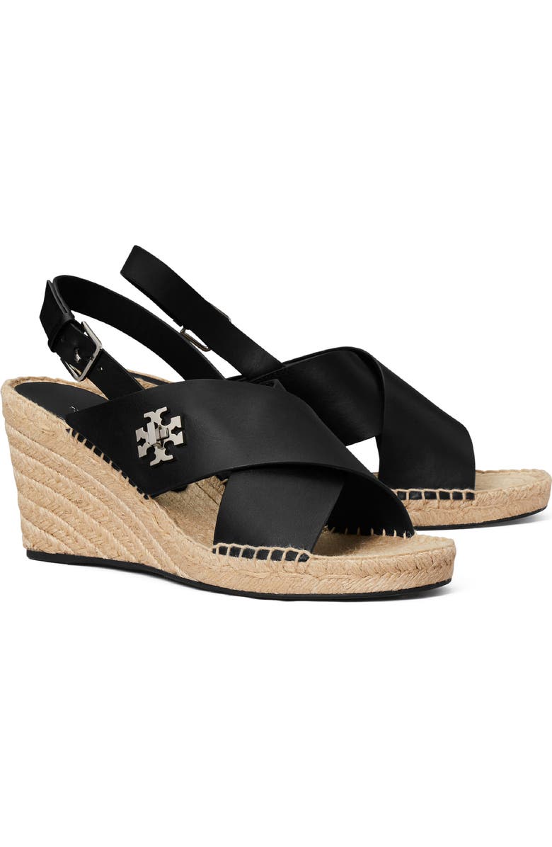 Tory Burch Turnlock Espadrille Slingback Platform Wedge Sandal, Main, color, Perfect Black