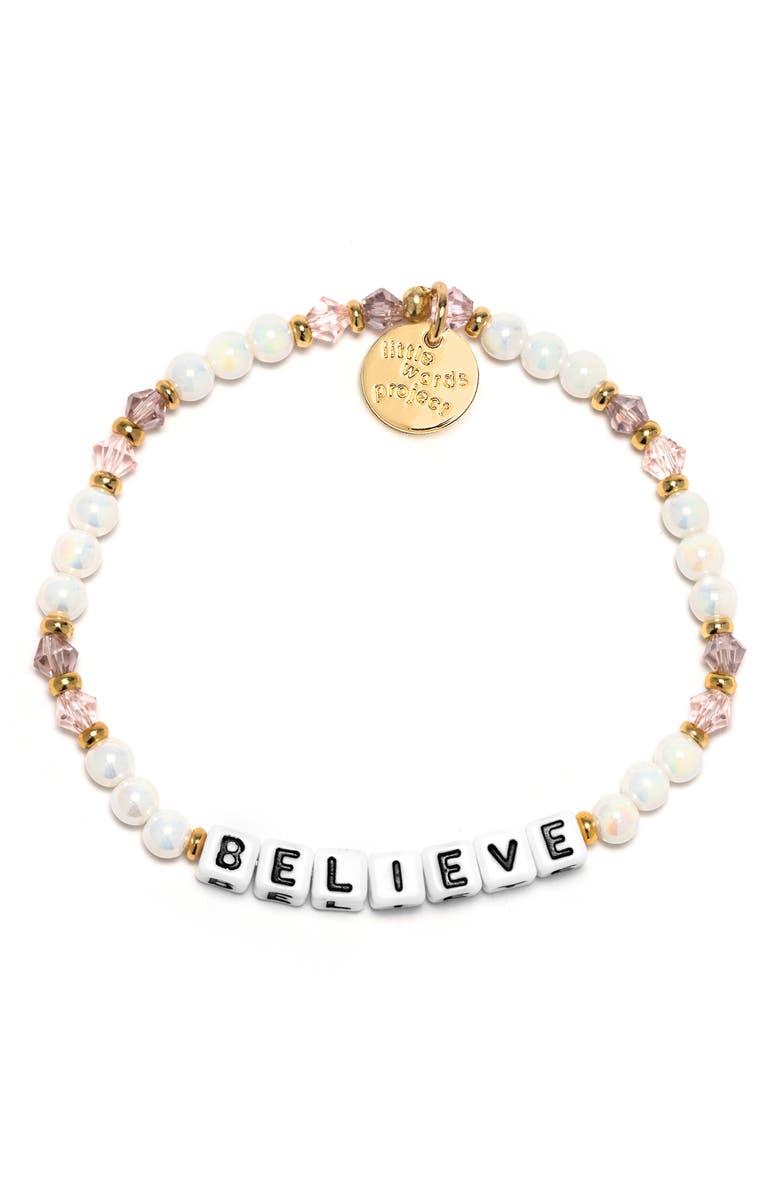Little Words Project Believe Beaded Stretch Bracelet, Main, color, 