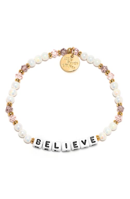 Little Words Project Believe Beaded Stretch Bracelet in White Multi 