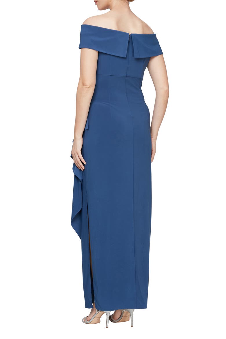 Embellished Off the Shoulder Column Gown, Alternate, color, WEDGEWOOD
