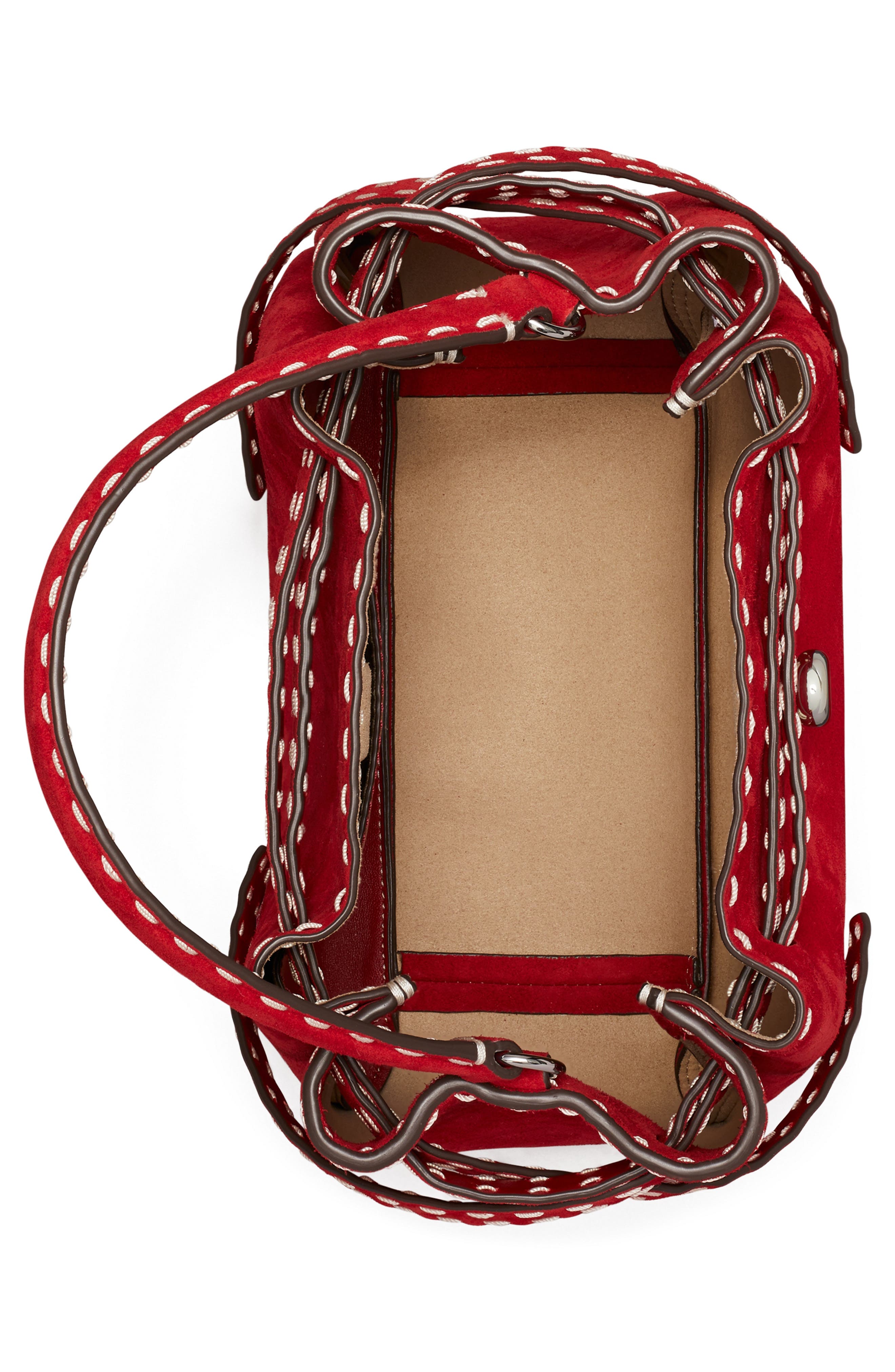 Tory Burch Romy Suede Bucket Bag, Alternate, color, Red