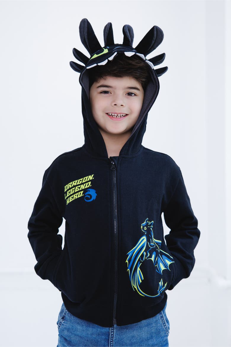 How to Train Your Dragon Toothless Fleece Zip-Up Hoodie, Alternate, color, Toothless Black