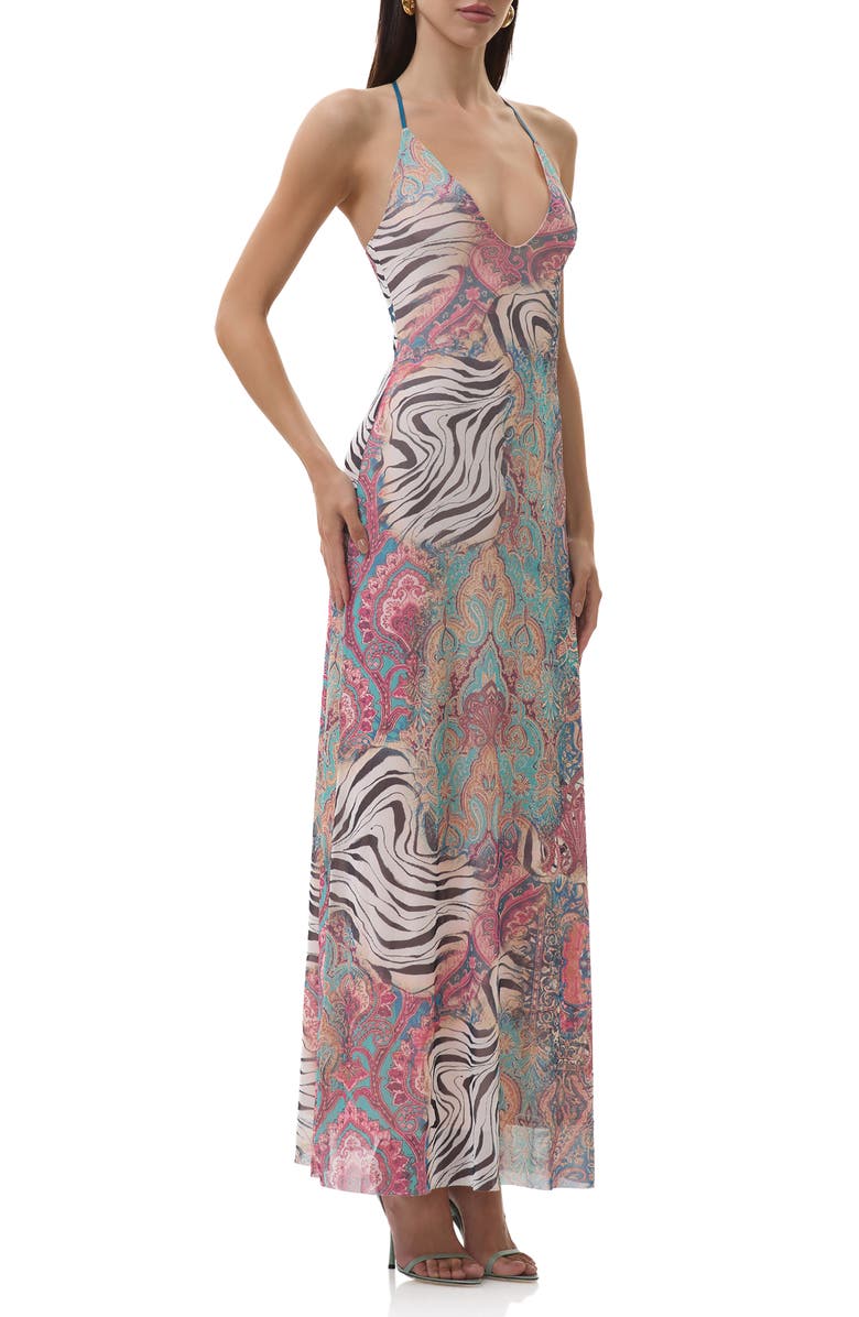 AFRM Romy Printed Mesh Maxi Slipdress, Alternate, color, Gilded Paisley