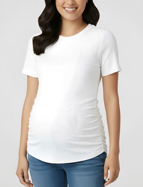 Women's Crew Neck Side-Ruched Maternity Short Sleeve Top