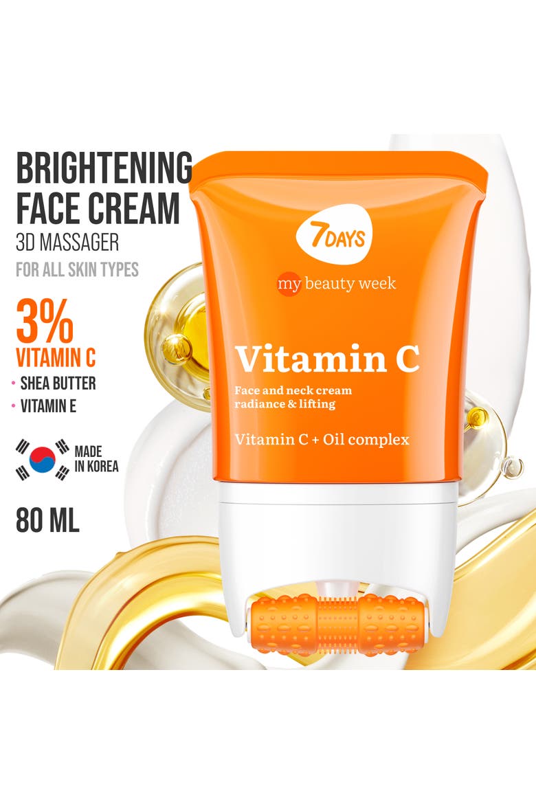 Face moisturizer with Vitamin C for Radiance & Lifting with 3D Massage Applicator, Alternate, color, White