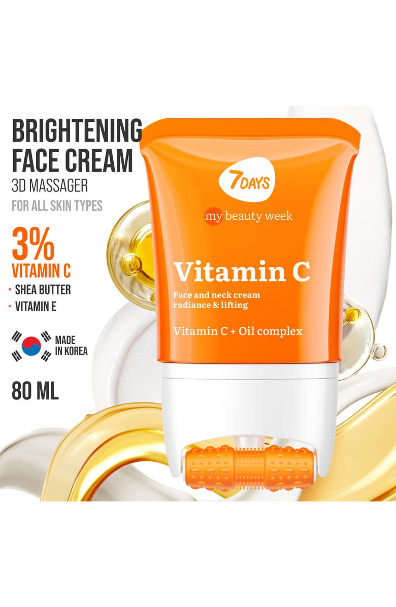 7DAYS Face moisturizer with Vitamin C for Radiance & Lifting with 3D Massage Applicator, Alternate, color, White