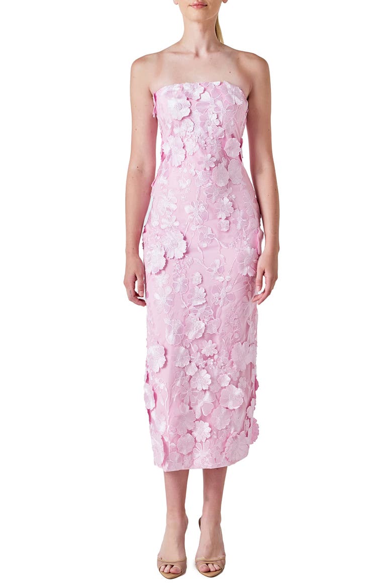 3D Appliqué Strapless Maxi Dress, Main, color, LILAC