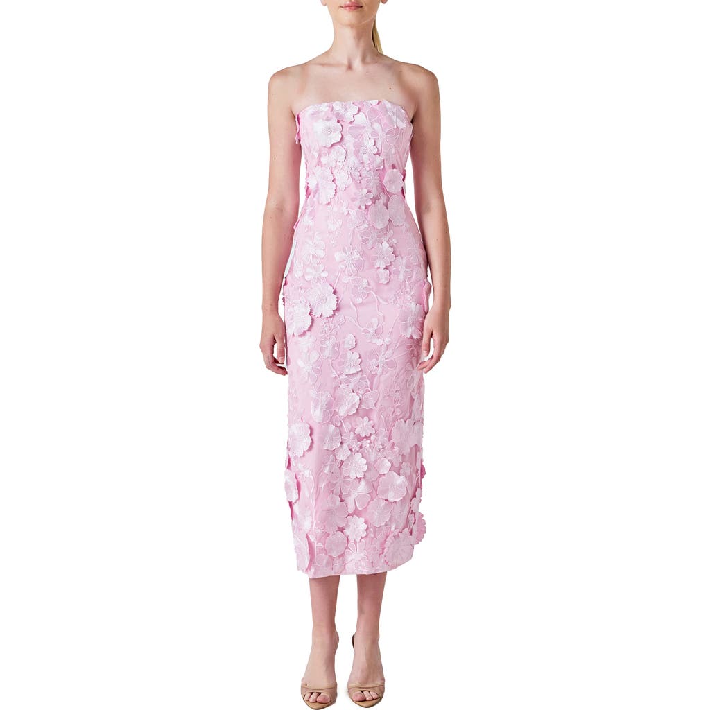 Endless Rose 3d Appliqué Strapless Maxi Dress In Pink