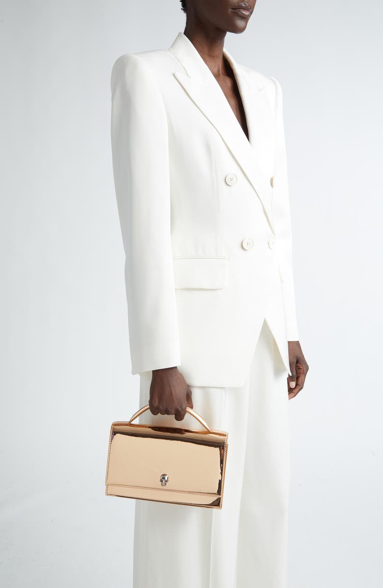 McQueen Medium Skull Metallic Faux Leather Handbag, Alternate, color,