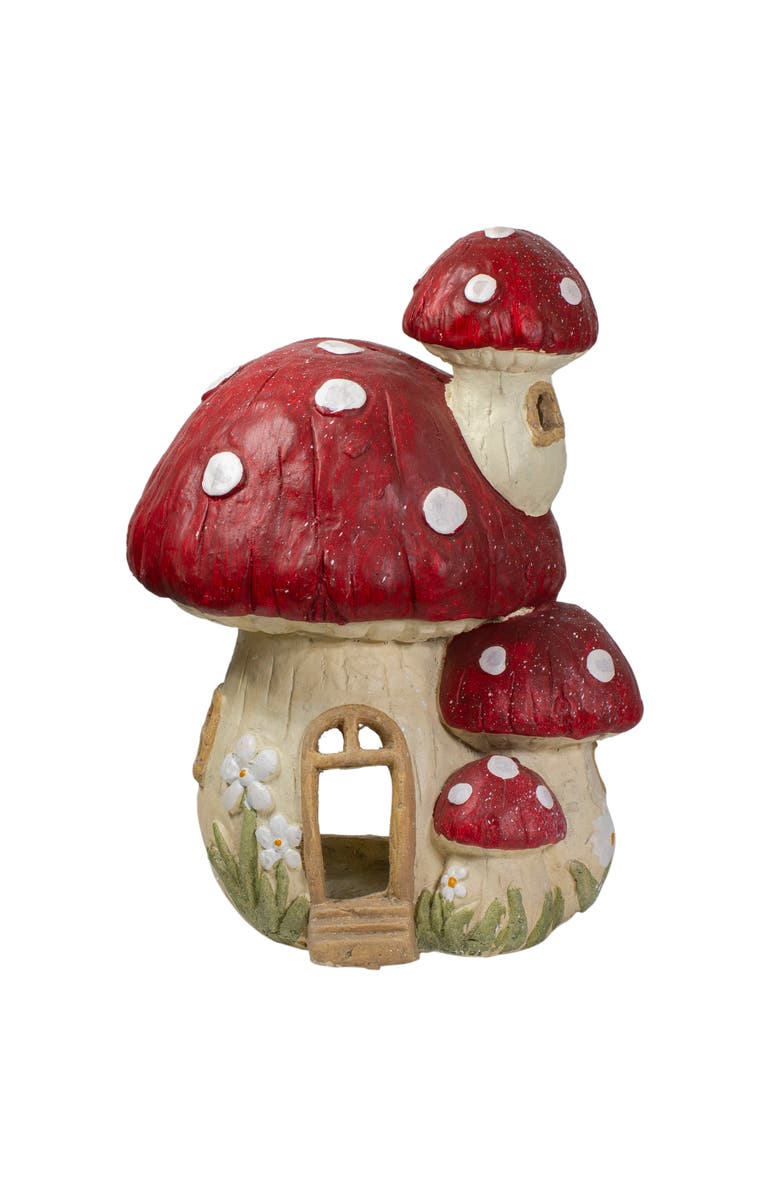 Northlight 18" Red and Beige Mushroom House Outdoor Garden Statue, Main, color, Red