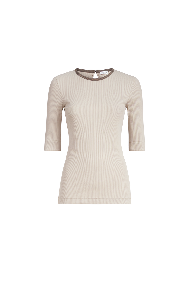 Ribbed jersey top, Alternate, color, Beige