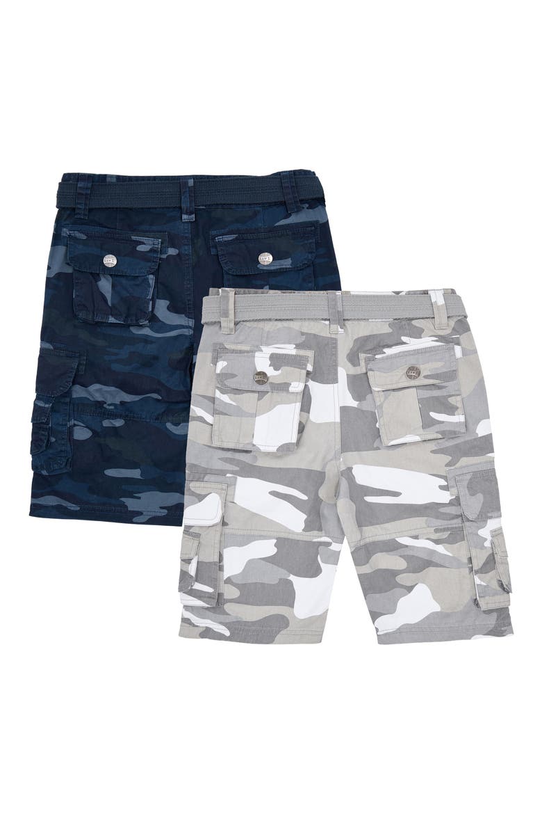 Kids' 2-Pack Belted Twill Cargo Shorts, Alternate, color, WHITE CAMO/ NAVY CAMO