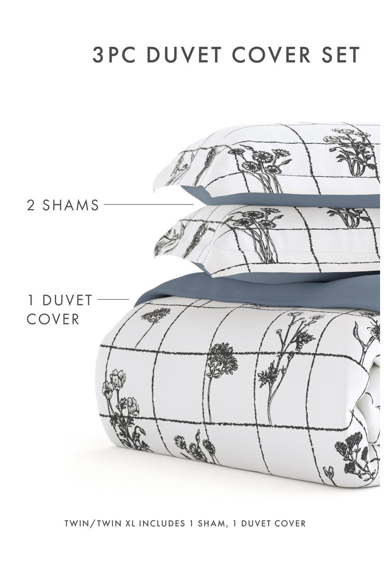 HOME SPUN Premium Ultra Soft Flower Field Pattern 3-Piece Reversible Duvet, Alternate, color, GRAY