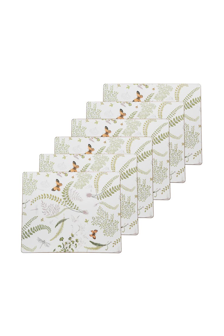 Genevieve Floral Hardboard Placemats Set of 6, 13" x 16", Main, color, Green