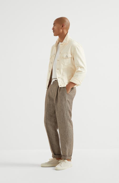 Brunello Cucinelli Trousers With Double Pleats And Drawstring In Bark