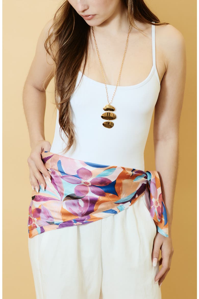Abstract Floral Satin Scarf, Alternate, color, PURPLE MULTI