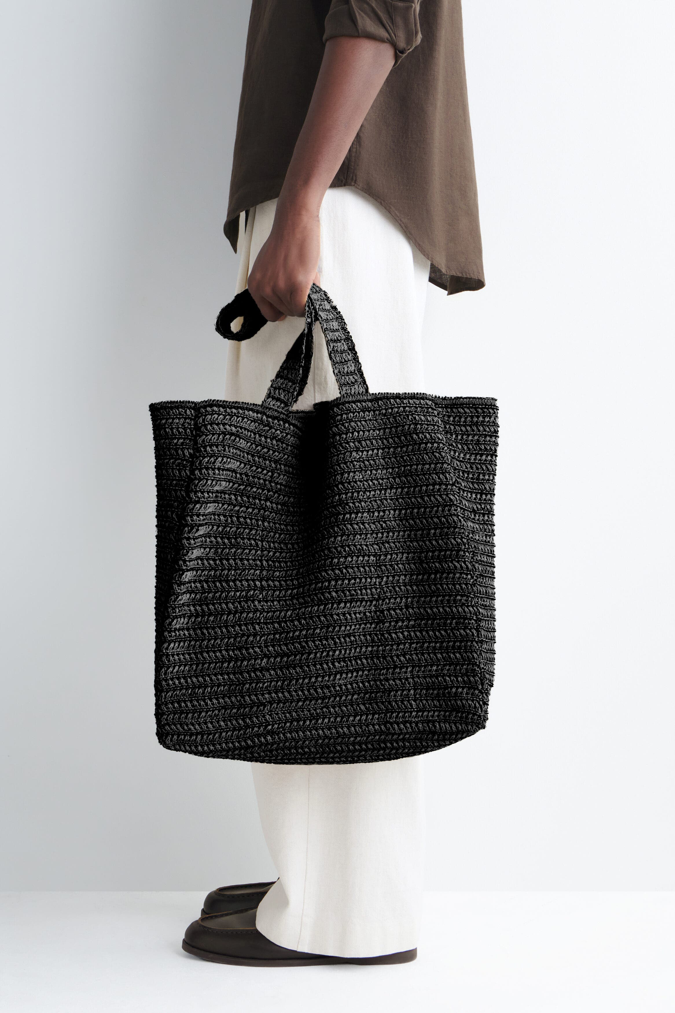 Knitted Tote Bag, Alternate, color, BLACK / WHITE
