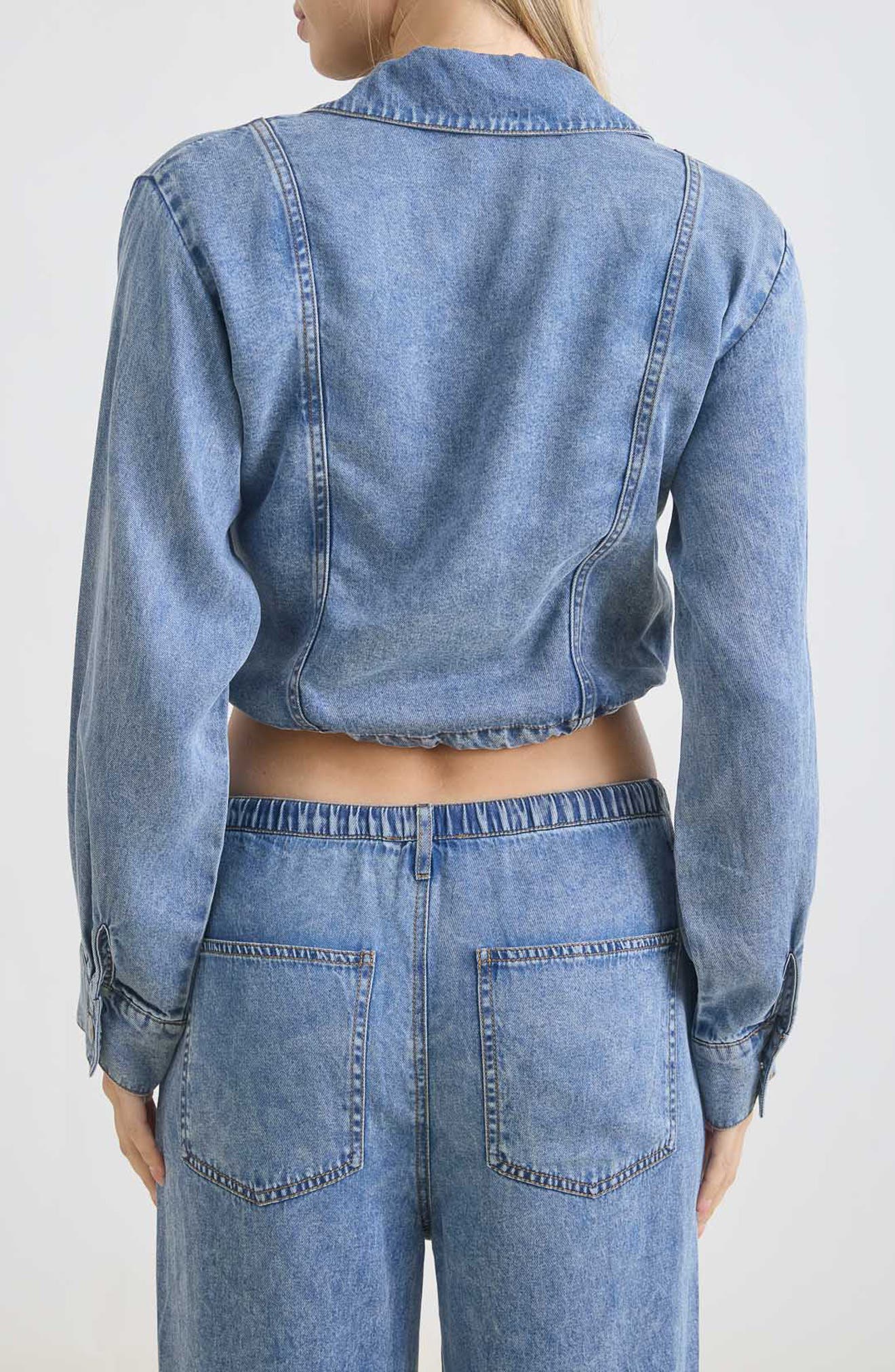 Denim Cropped Button Front Top - image 2