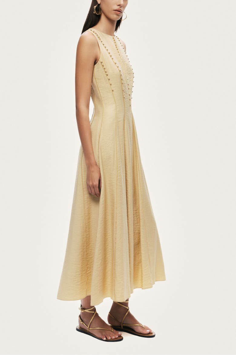 Sleeveless Textured Midi Dress, Alternate, color, Yellow