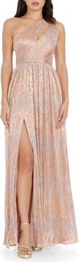 Dress the Population Kienna Metallic Cutout Detail One-Shoulder Gown