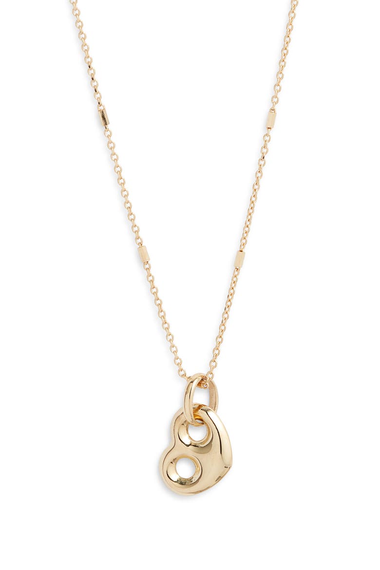 14K Gold Small Puffed Mariner Heart Pendant Bar Station Cable Chain Necklace, Main, color, YELLOW GOLD