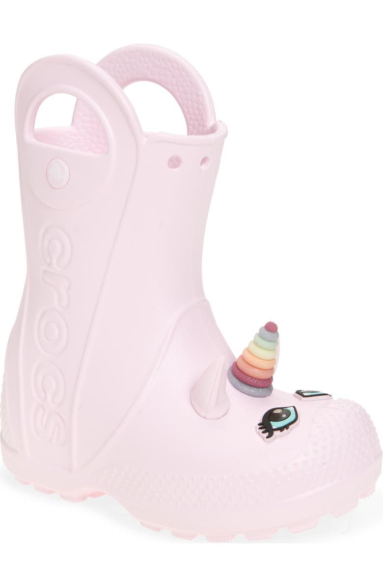 CROCS Kids' Handle It Unicorn Rain Boot, Main, color, Pink Milk